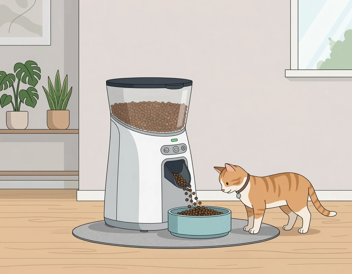 사료를 배분하는 자동급식기 일러스트