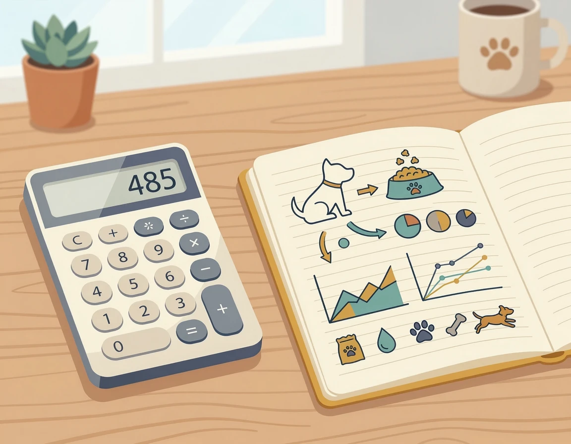 칼로리 계산을 나타내는 계산기와 차트 노트 일러스트