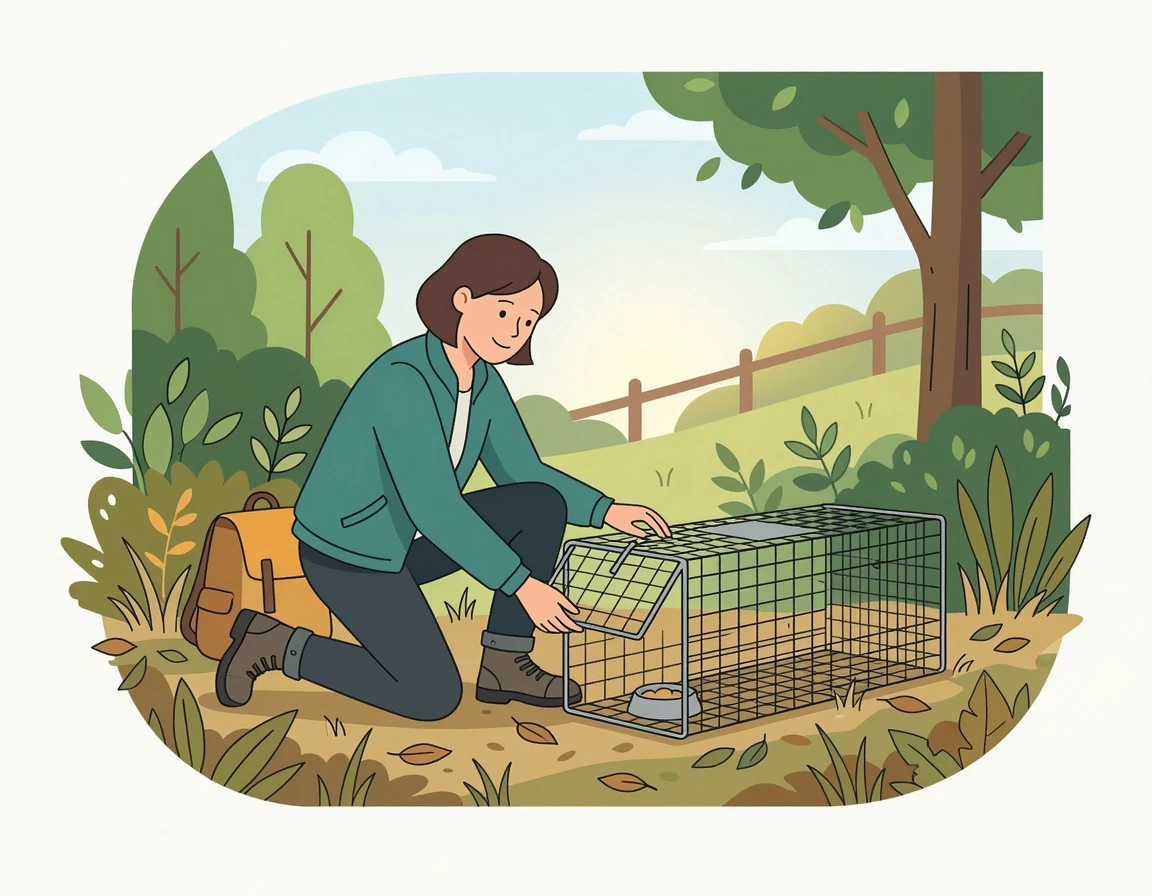 안전한 고양이 포획틀을 설치하는 모습