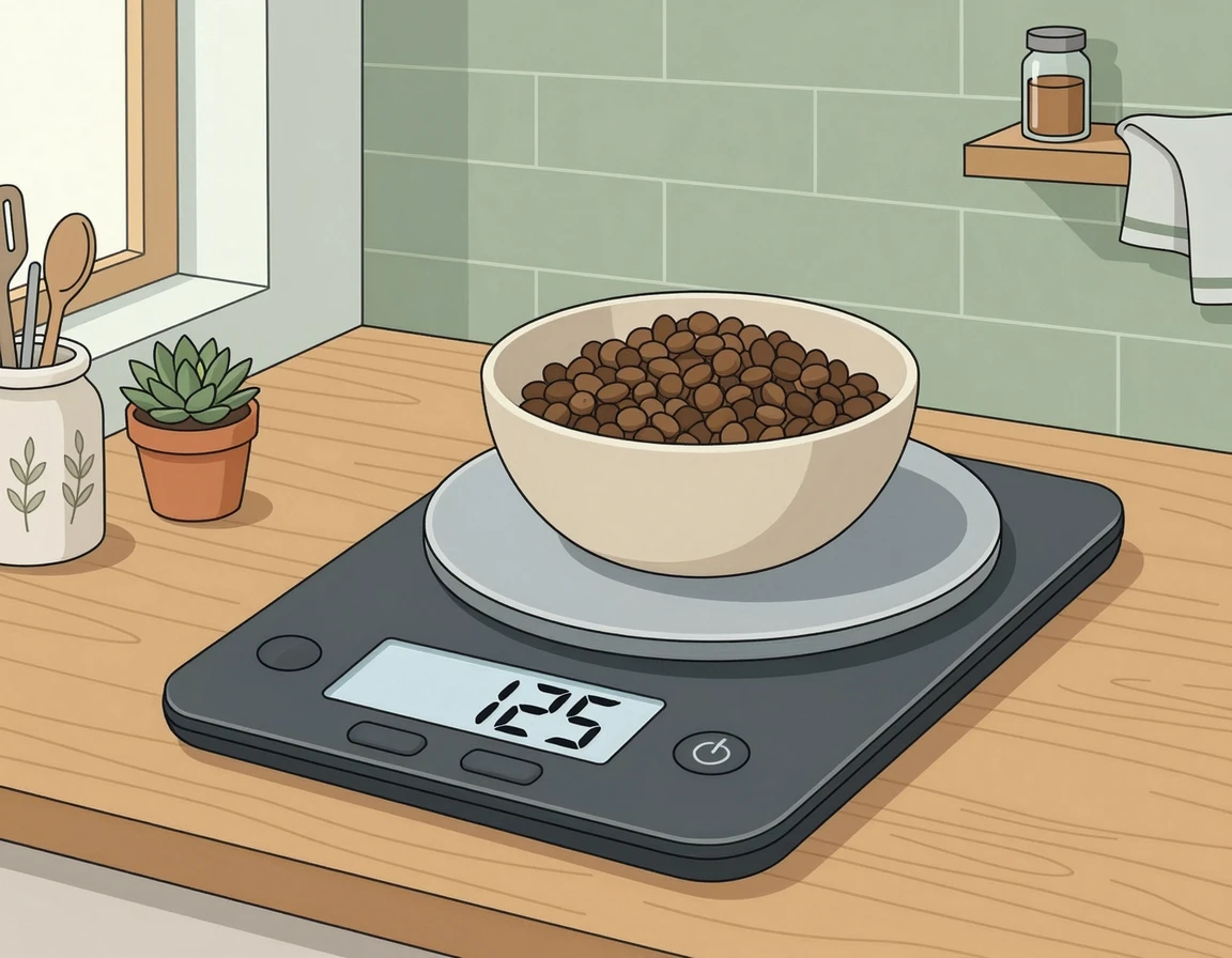 사료를 정확히 계량하는 주방 저울