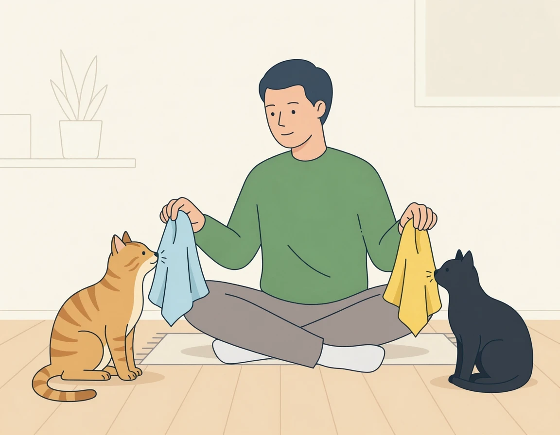 수건을 활용해 냄새를 교환하는 훈련 모습