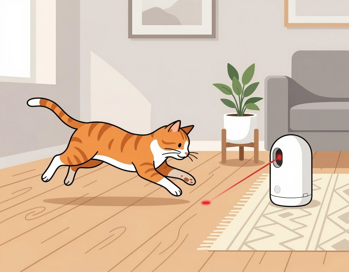 자동 레이저 장난감을 쫓는 고양이 일러스트
