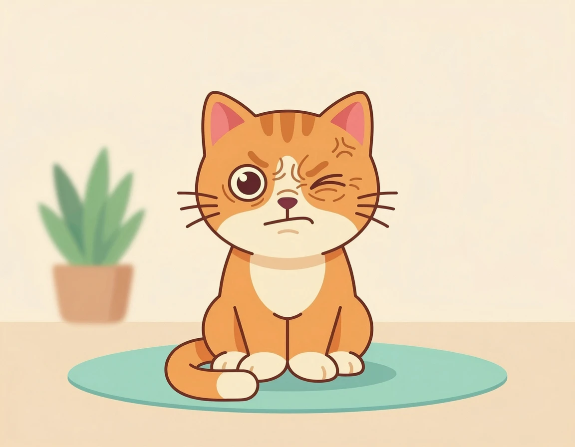 한쪽 눈을 불편해하는 고양이 일러스트
