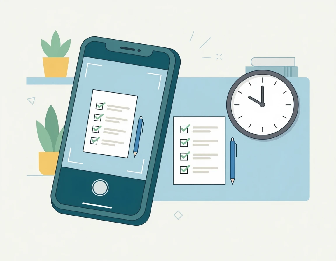 스마트폰으로 기록을 남기고 시간을 체크하는 일러스트
