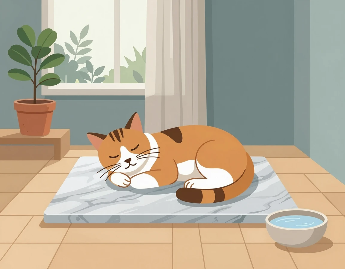 시원한 대리석 쿨매트 위에서 쉬는 고양이