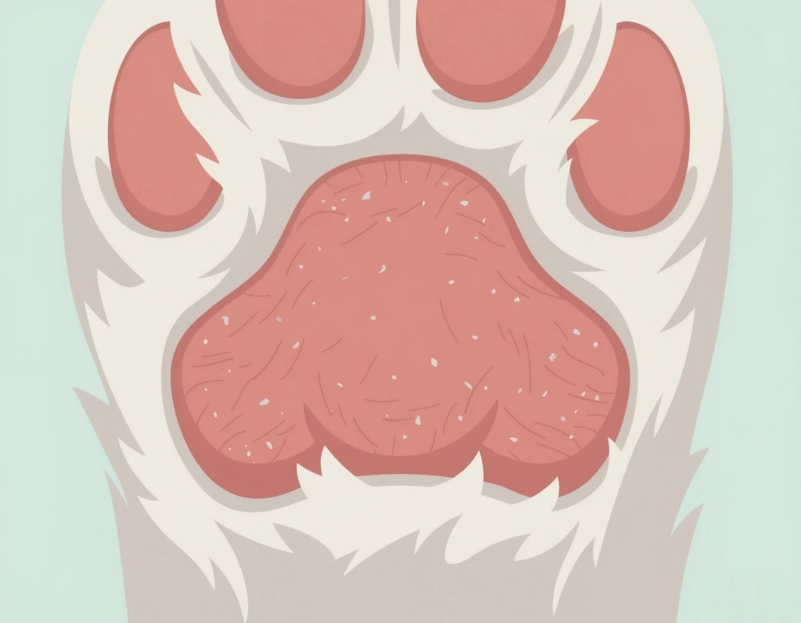 건조해져서 하얀 각질이 일어난 고양이 발바닥