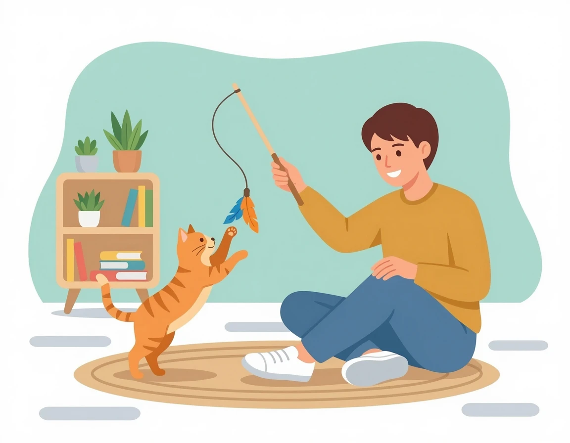 고양이 낚싯대 장난감으로 훈련하는 모습