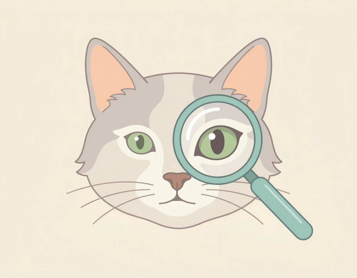 고양이 눈곱 상태를 관찰하는 모습 일러스트