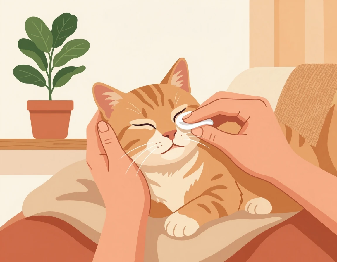 화장솜으로 고양이 눈곱을 안전하게 제거하는 방법 일러스트