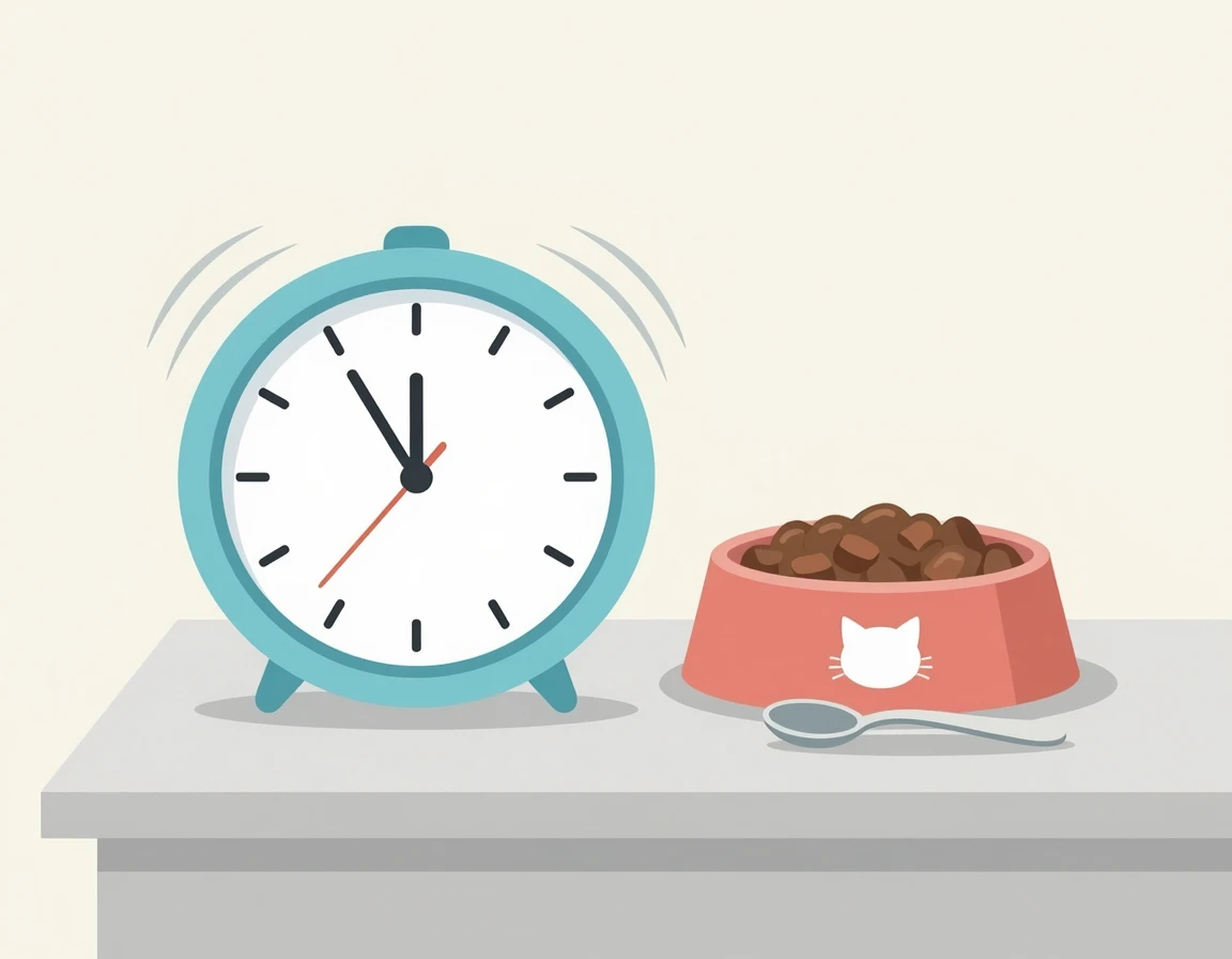 시간이 지나는 것을 나타내는 시계와 습식 사료 그릇 일러스트