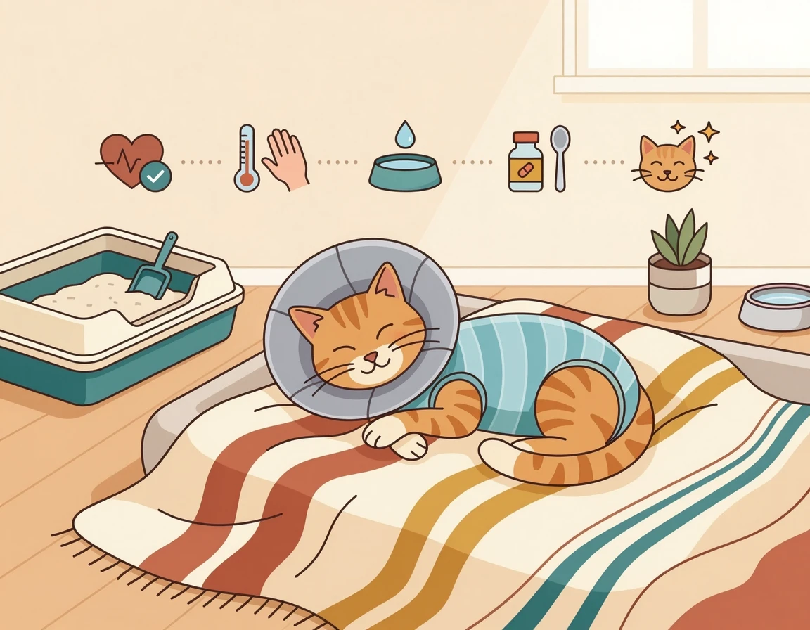 넥카라와 환묘복을 입고 안전하게 회복 중인 고양이 일러스트