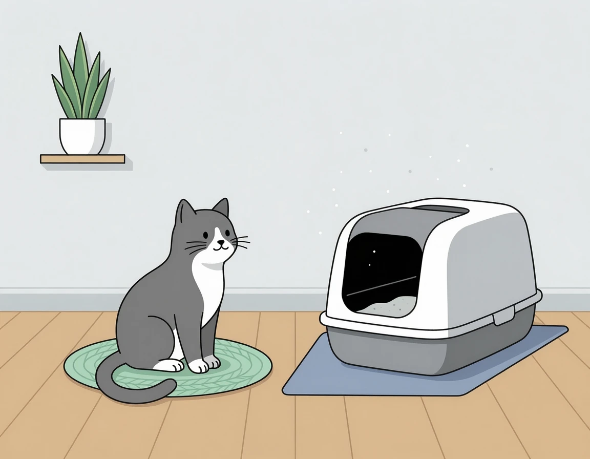 고양이 화장실 먼지 발생 일러스트
