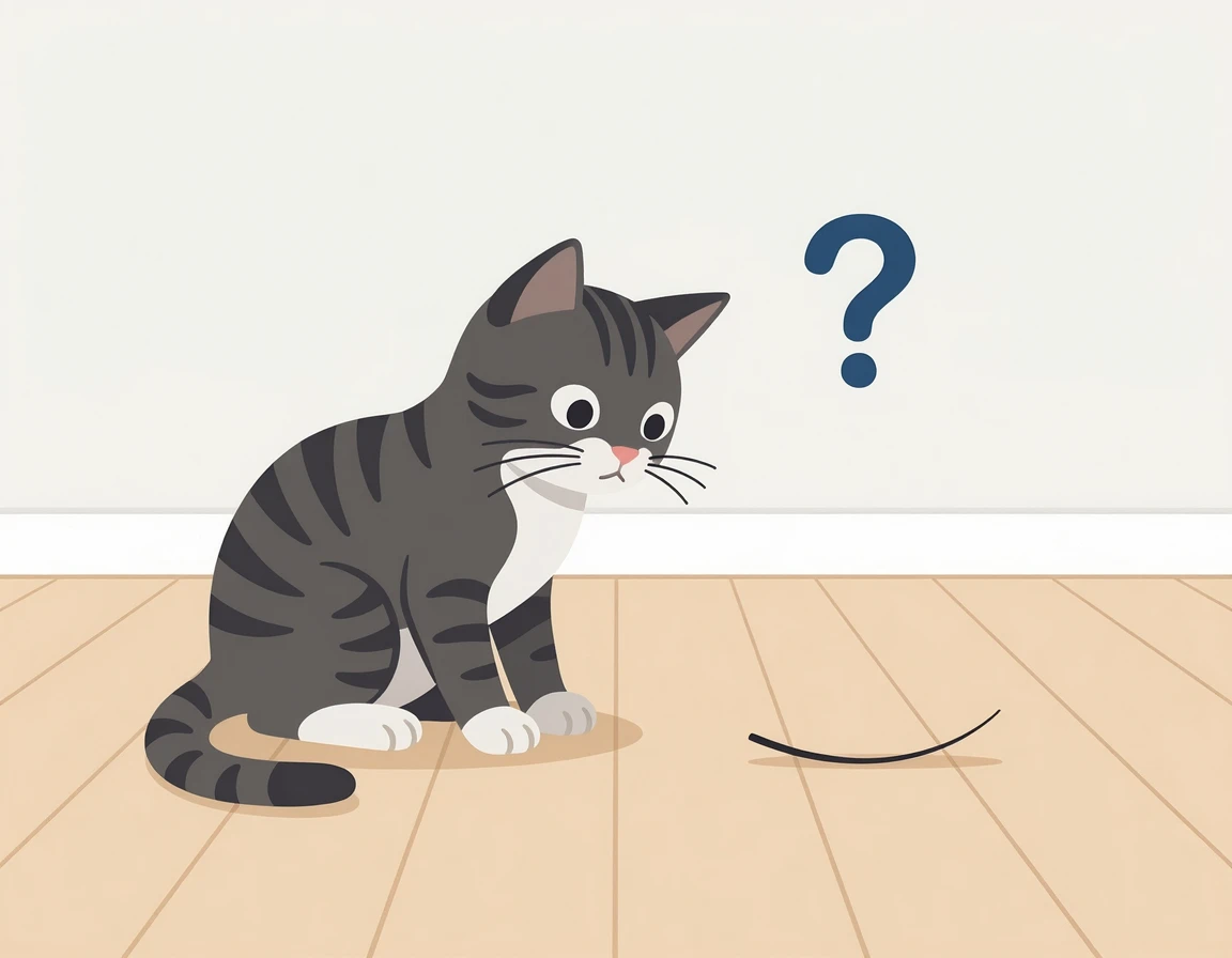 바닥에 떨어진 수염을 쳐다보는 고양이 일러스트
