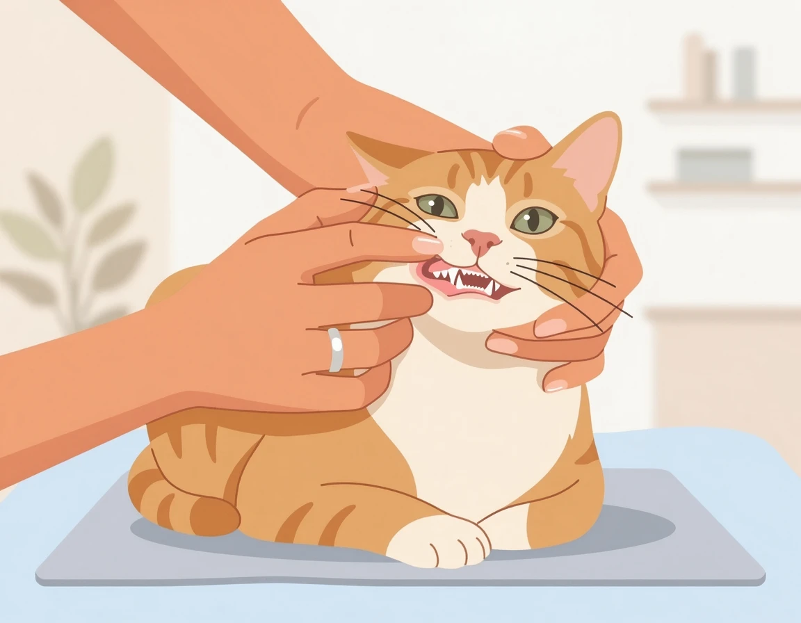 고양이 입술을 들춰 잇몸을 확인하는 모습