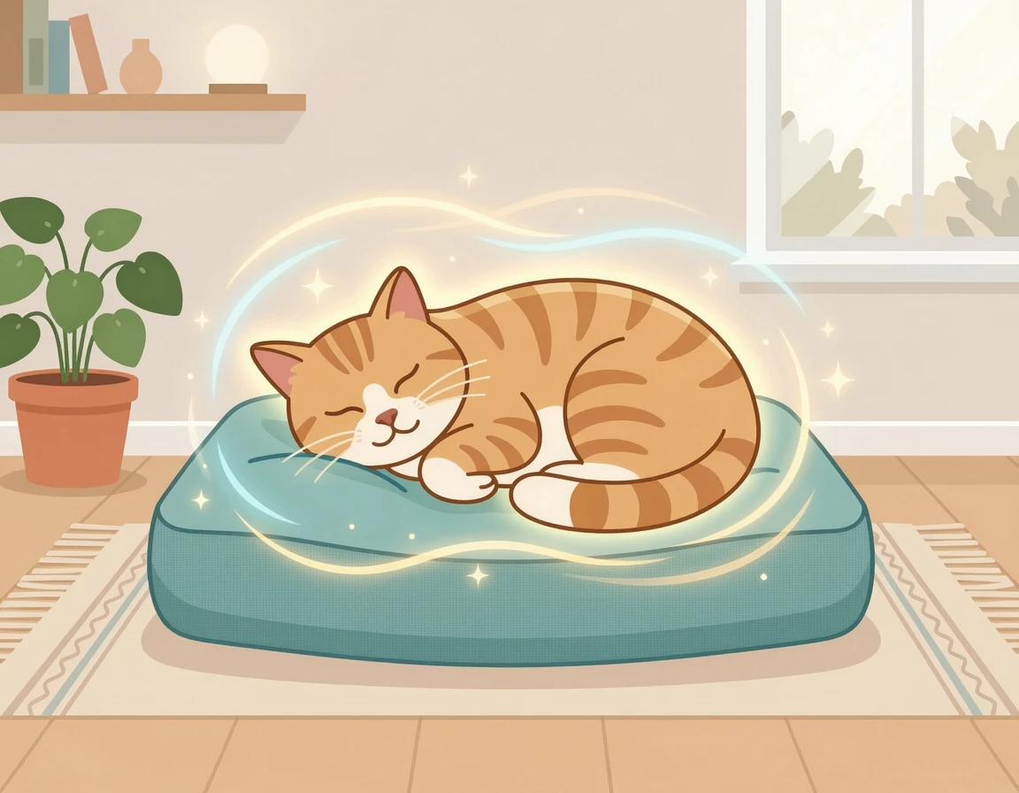 안전하게 보호받으며 평화롭게 잠든 고양이