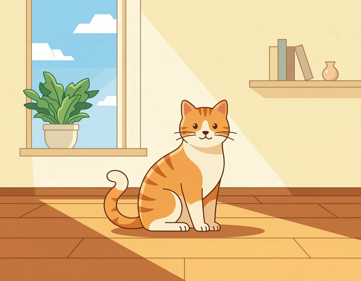 평온하게 앉아있는 건강한 고양이 일러스트
