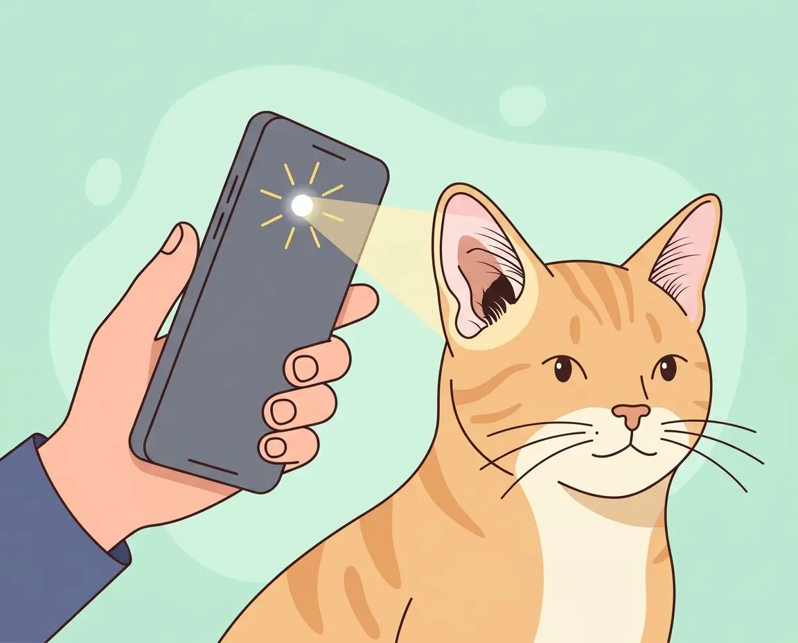 스마트폰 플래시를 이용해 고양이 귀를 확인하는 방법 일러스트