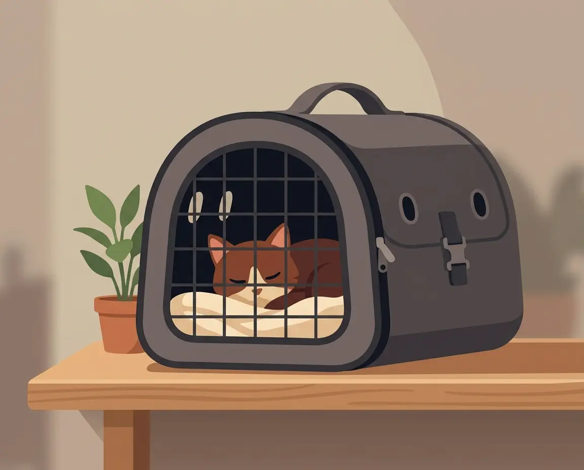 동물병원 이동을 위해 이동장에 들어간 고양이