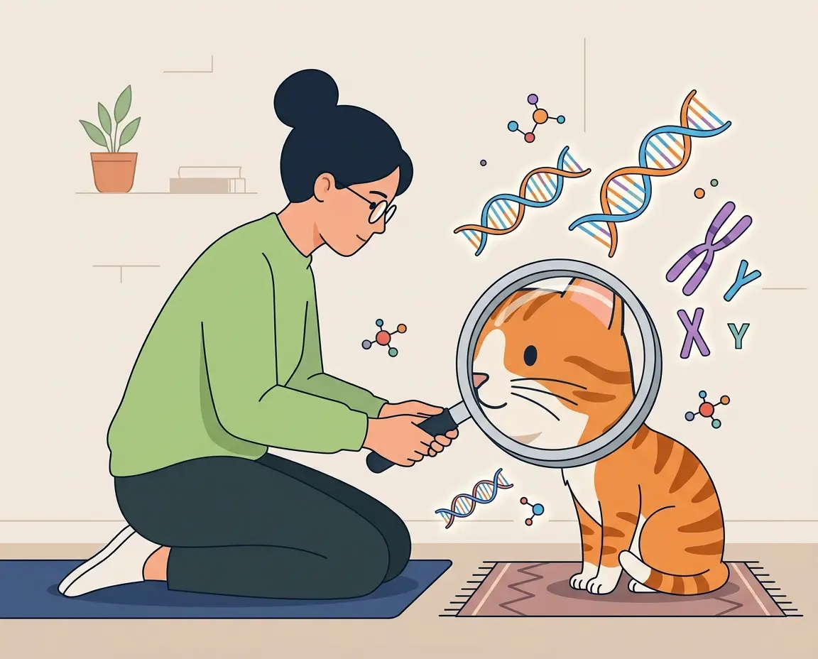 고양이 유전적 특징과 무늬를 관찰하는 모습